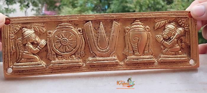 Brass Shankh Chakra Namah Hanuman And Garuda Wall Hanging Plate (2.8 Inch)