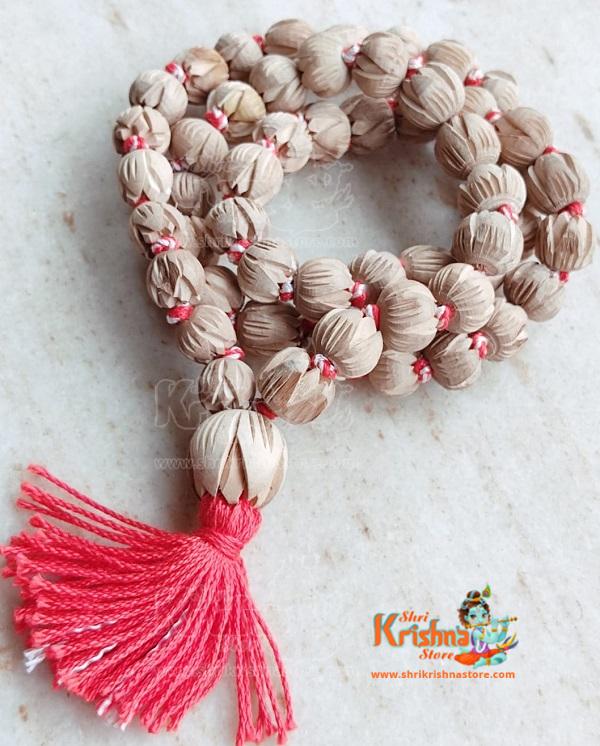 Shyama Tulsi Lotus Beads Japa Mala With Red Tassel-54 Beads
