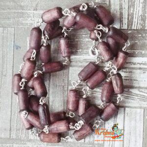 Natural Dark Brown Shyama Tulsi Beads Kanthi Mala With Silver
