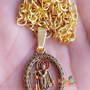 Krishna Locket With Chain Gold Pendant Gold-plated Brass Gold-plated Onyx Brass Pendant