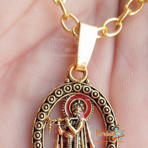 Krishna Locket With Chain Gold Pendant Gold-plated Brass Gold-plated Onyx Brass Pendant