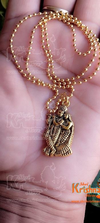 Radha Krishna Locket With Chain Gold Pendant
