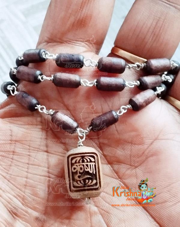 Beautiful Design Tulsi Krishna Beads Silver Mala