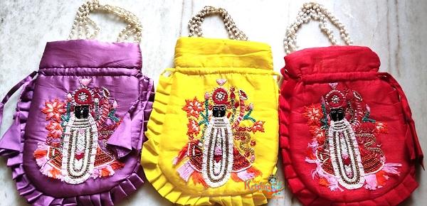Banke Bihari Ji-Beautiful Design Embroidery Potli Bag