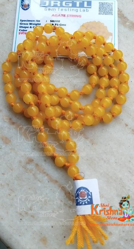 Certified Original Yellow Quartz / Hakik / Yellow Agate / Peela Hakik Mala