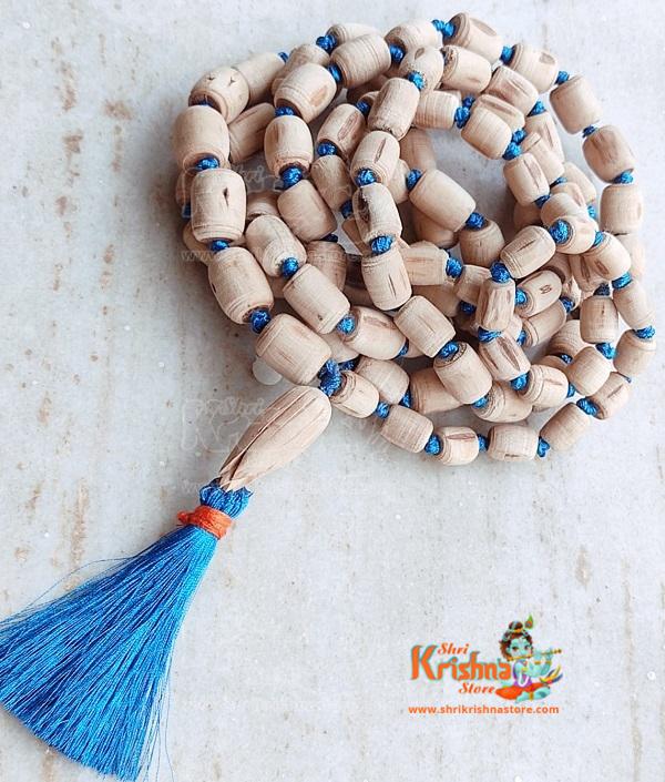 Iskcon Tulsi Japa Mala with Sky Blew Tassel and Lotus Beads Guru Bead – Supper Fine Quality