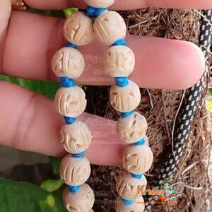 Iskcon Radha Carved Round Tulsi Japa Beads Mala with Sky Blue Tassel