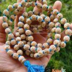 Iskcon Radha Carved Round Tulsi Japa Beads Mala with Sky Blue Tassel