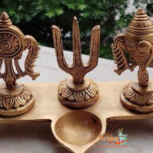 Brass Handcrafted Vaishnava Symbols Shankh Chakra Nama
