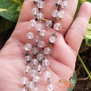 54+1 Spathic Beads Mala in Silver With Silver Caps – Premium Quality