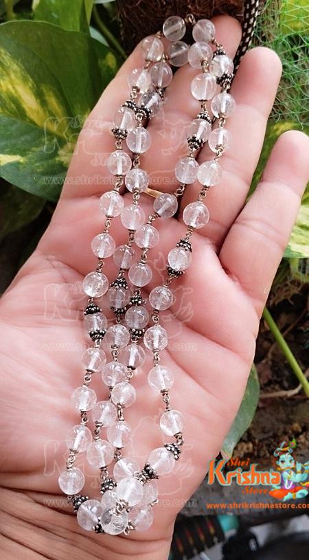 54+1 Spathic Beads Mala in Silver With Silver Caps – Premium Quality