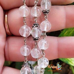 54+1 Spathic Beads Mala in Silver With Silver Caps – Premium Quality