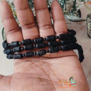 3 Round Original Tulsi kanthi Mala Radha Name Carved Beads 6mm Balck