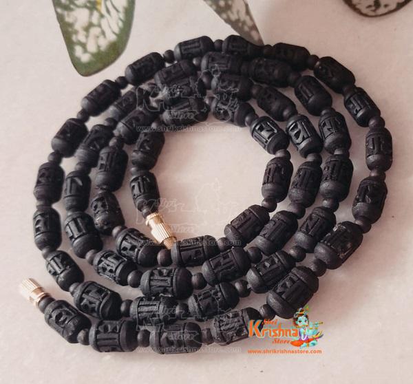 3 Round Original Tulsi kanthi Mala Radha Name Carved Beads 6mm Balck