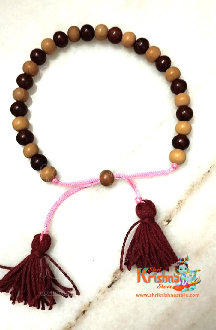 Red And White Pure Sandalwood Chandan Bracelet-27 Beads