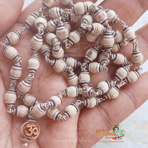 Silver Tulsi Kanthi Mala With Silver Cap