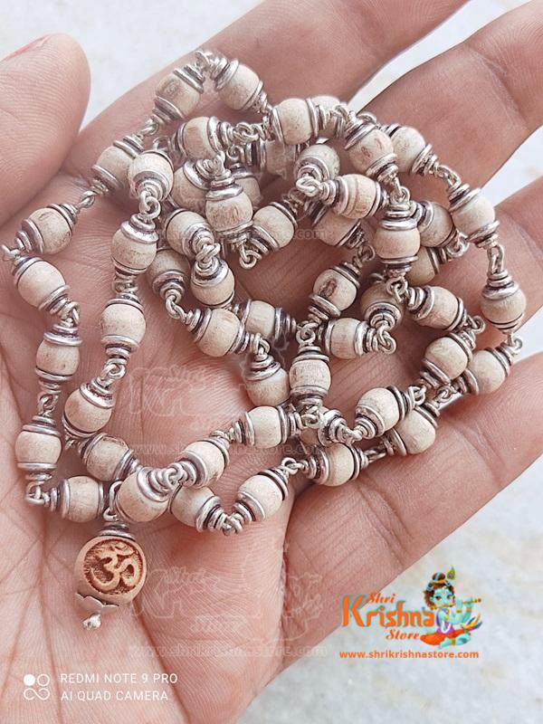 Silver Tulsi Kanthi Mala With Silver Cap