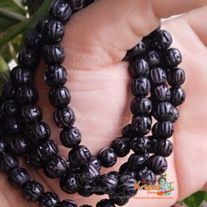 Radha Carved Black Shyma Tulsi Beads Mala For Wear And Japa Both Purpose