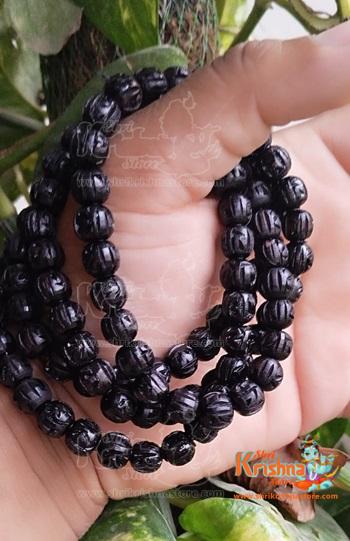 Radha Carved Black Shyma Tulsi Beads Mala For Wear And Japa Both Purpose