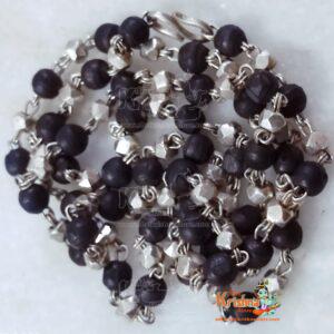 Sterling silver handmade Solid beads and black basil rosary wooden beads silver chain necklace tulsi mala