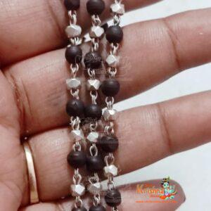 Sterling silver handmade Solid beads and black basil rosary wooden beads silver chain necklace tulsi mala