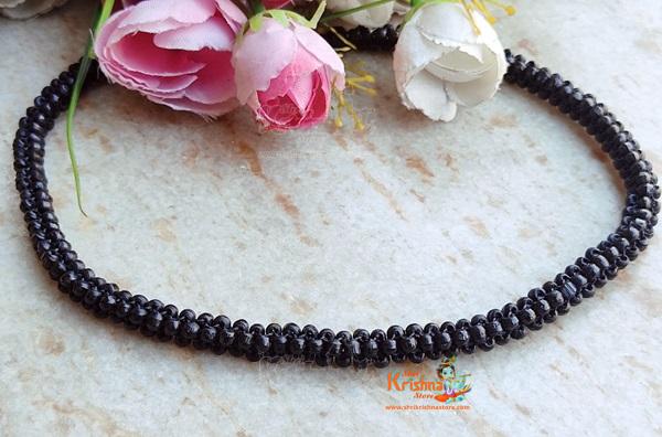 Twisted Tulsi Beads One Round Black Kanthi Mala