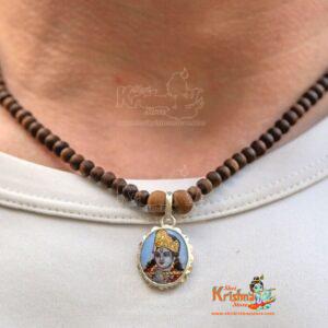 Lord Krishna Silver Pendant with Handmade Tulsi Beads Necklace