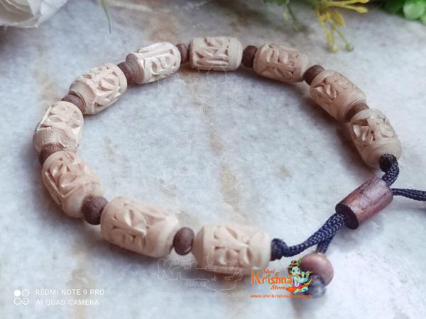 Krishna Carving Tulsi Beads Bracelet
