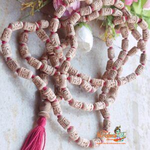 Radha Carved Shyama Tulsi Japa Beads Mala with Red Tassel
