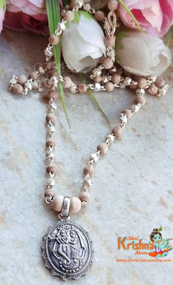 Pure Silver Radha Krishna Tulsi Locket Mala