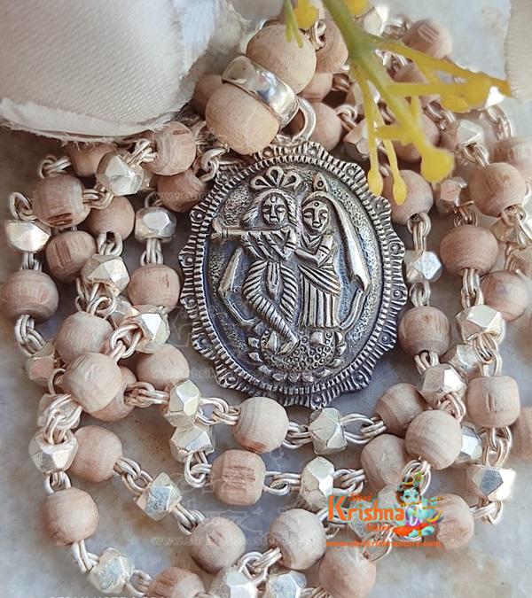 Pure Silver Radha Krishna Tulsi Locket Mala