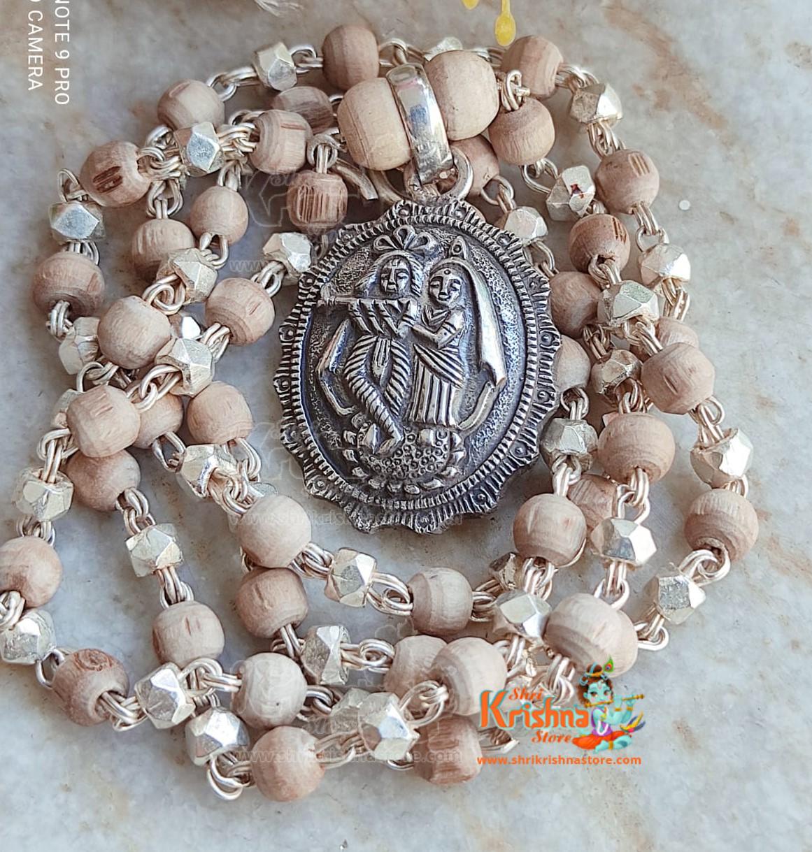 Pure Silver Radha Krishna Tulsi Locket Mala