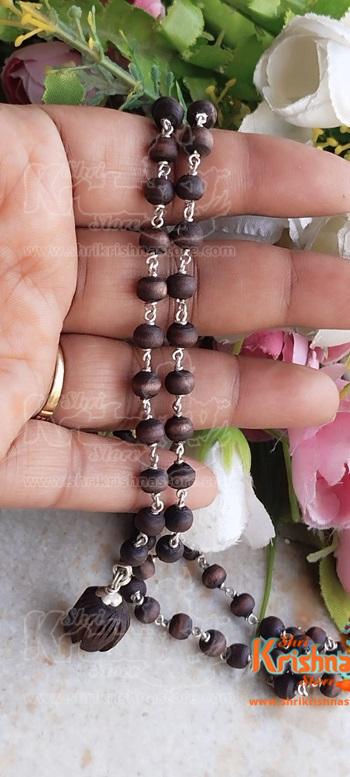 Designer Silver Tulsi Mala With Lotus Flower
