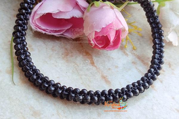 Twisted Tulsi Beads One Round Black Kanthi Mala