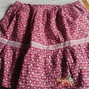 Red Maroon Cotton Gopi Skirt Outfit In White Small flower Pattern