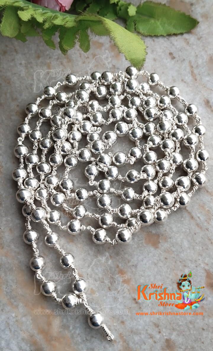 108 Silver Round Beads Japa Mala For Wear And Japa