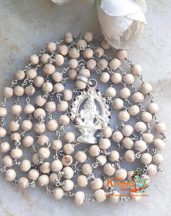 God Ayyappa swamy silver Pendant 108 Tulsi Mala in (92.5 ) Sterling Silver