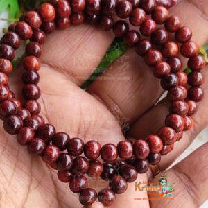 Round Beads Pure Red Chandan (54 Beads) Mala for Man and Women