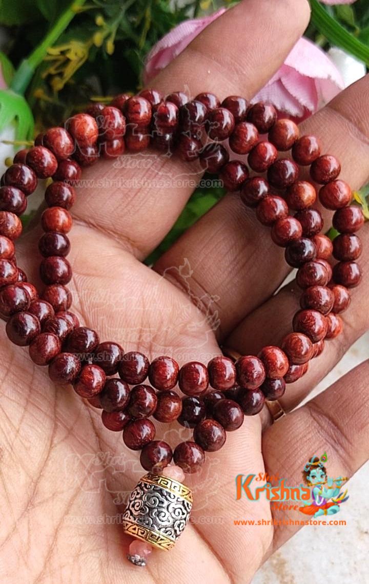 Round Beads Pure Red Chandan (54 Beads) Mala for Man and Women