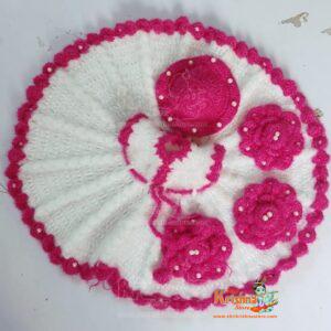 Dark Pink and White Color Woolen dress in Flower Design - Trendy