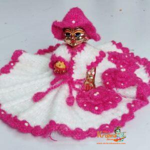 Dark Pink and White Color Woolen dress in Flower Design - Trendy