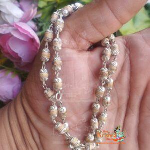 Silver Kanthi Neck Tulsi Mala With Silver Capping Design