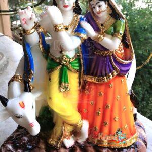Radha Krishna Statue | Radha Krishna With Cow Hindu God of Love Radha Krishna Idol for Temple Decor Lord Krishna With Radha for Deco