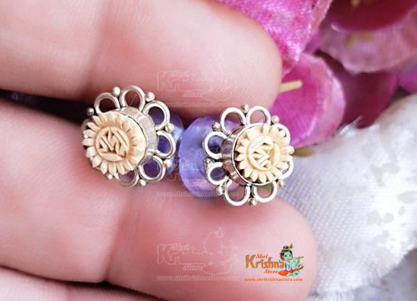 Handmade Radha Carved Silver Tulsi Studs – Premium / Classic