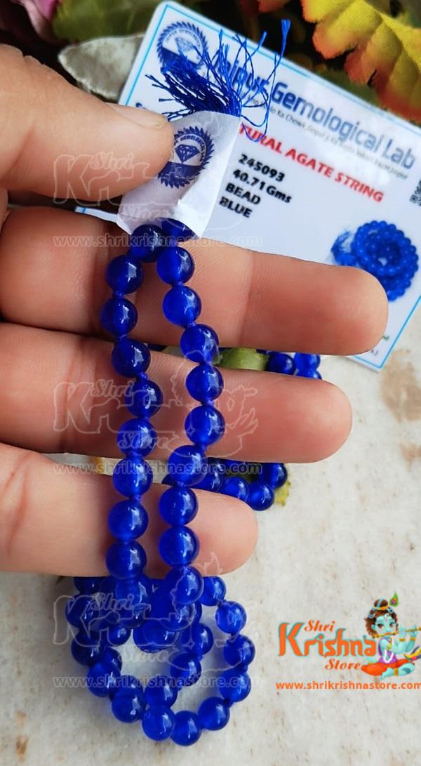 Certified Blue Hakik Mala or Blue Agate Rosery- For Rahu Nivaran & Protectioin from evil -6 mm & 108 Beads