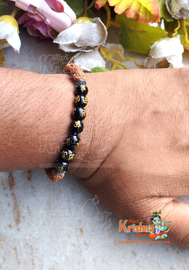 Spiritual Rudraksh Natural Stone Pyrite Om Bracelet