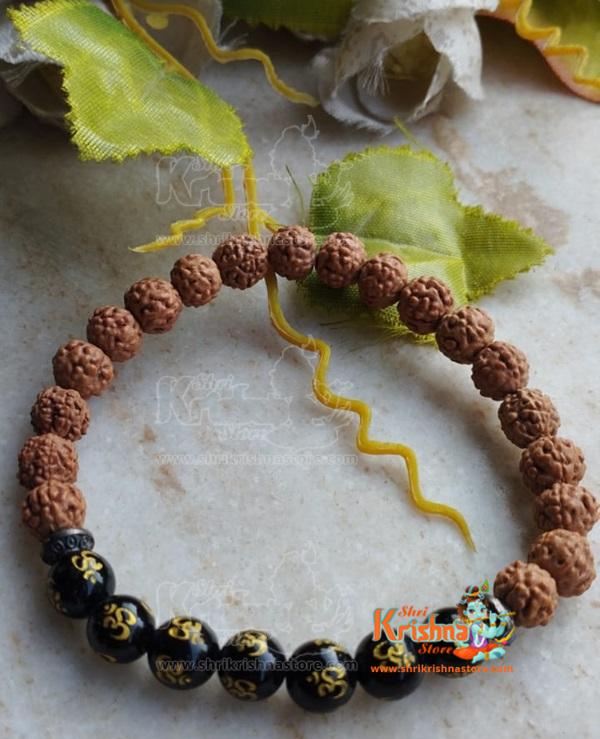 Spiritual Rudraksh Natural Stone Pyrite Om Bracelet