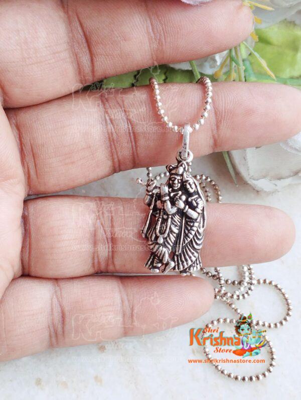 Radha krishna Silver Locket with Silver Chain Mala