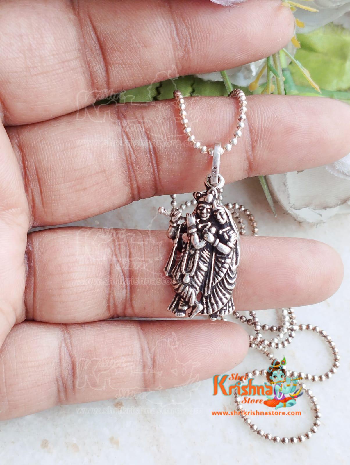 Radha krishna Silver Locket with Silver Chain Mala