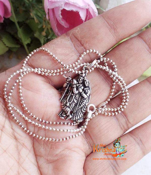 Radha krishna Silver Locket with Silver Chain Mala